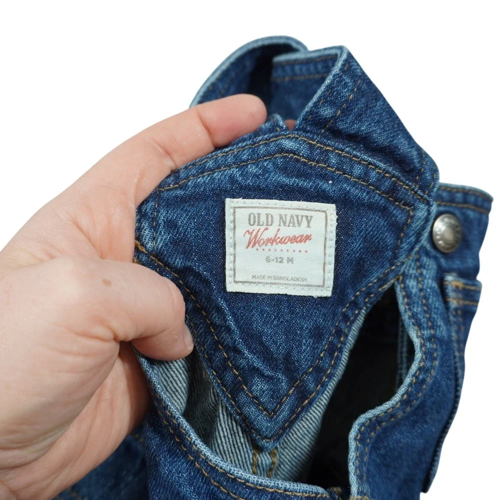 Old Navy Workwear 100%‎ Cotton Baby Denim Overalls Medium Wash Blue 6-12 Months